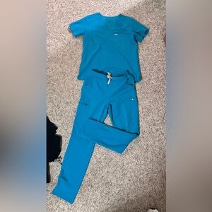 FIGS Women's Teal Scrub Top and Pants Set